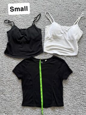 SO Black Short Sleeve Top with Black and White Ruched Camisoles
